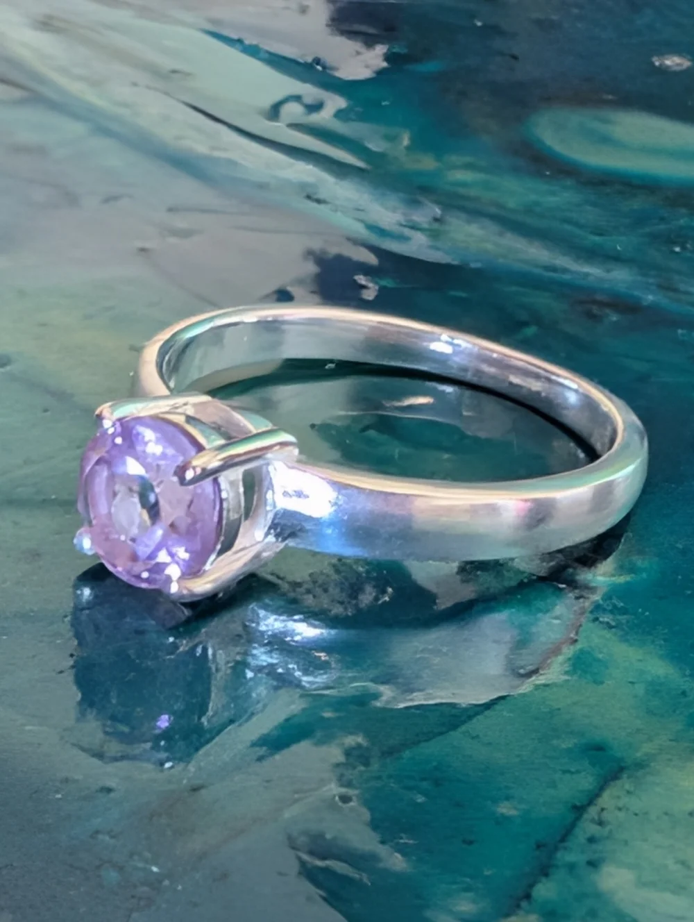 🆕 Solid Sterling Silver Solitaire Genuine Amethyst Ring In Size 7